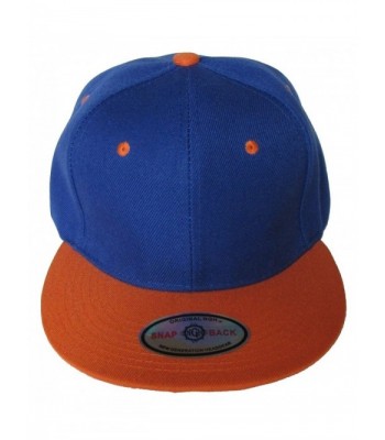 Premium Plain Two-Tone Flat Bill Snapback Hat - Baseball Cap - Royal Blue/Orange - C311KV8XR67