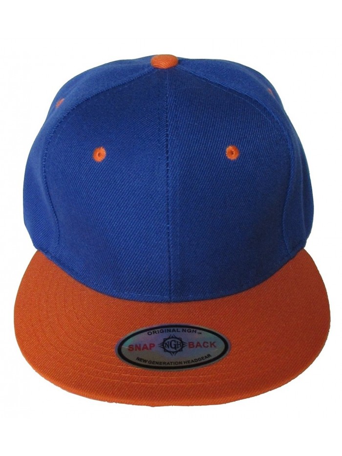 Premium Plain Two-Tone Flat Bill Snapback Hat - Baseball Cap - Royal Blue/Orange - C311KV8XR67