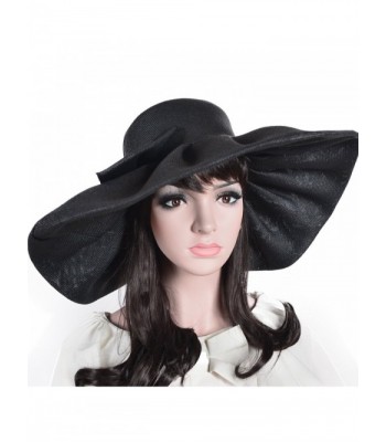 Women's Linen Kentucky Derby Wide Brim Sun Hat Sea Beach Summer - Black - C217YWQOWIS