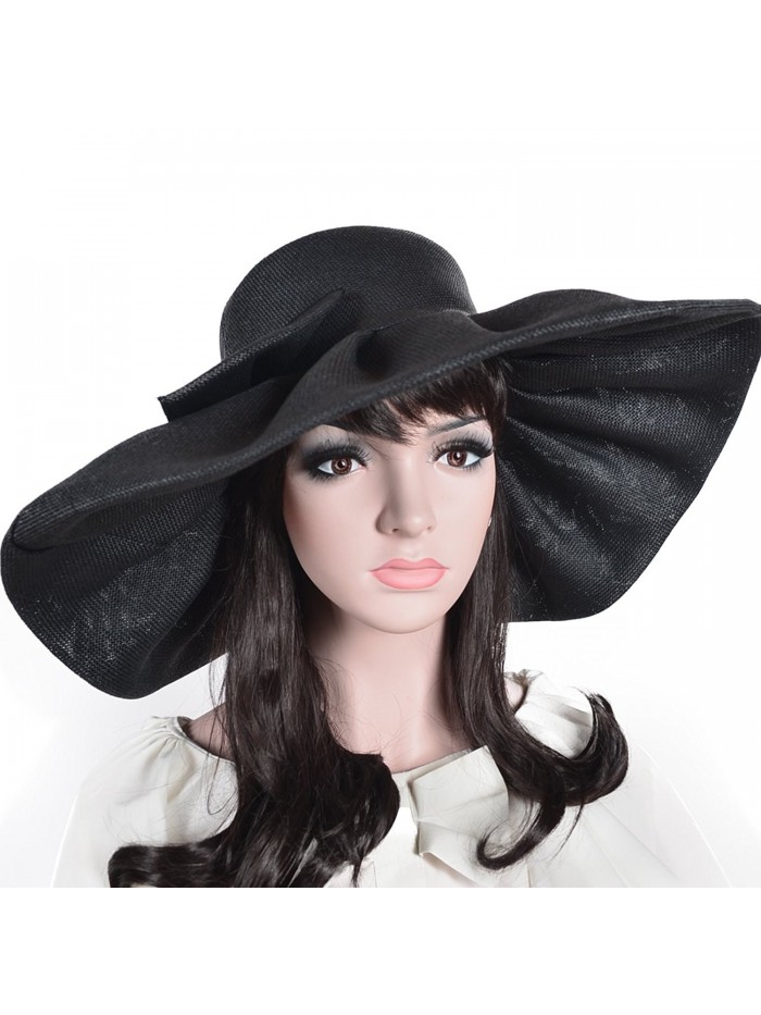 Women's Linen Kentucky Derby Wide Brim Sun Hat Sea Beach Summer - Black - C217YWQOWIS