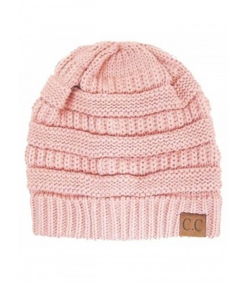 Black Thick Slouchy Knit Oversized Beanie Cap Hat-One Size-Rose Pink - C511PZJIVI1