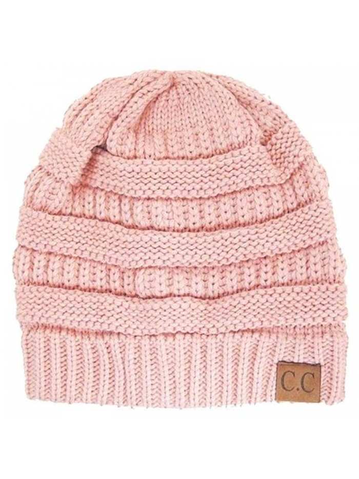 Black Thick Slouchy Knit Oversized Beanie Cap Hat-One Size-Rose Pink - C511PZJIVI1