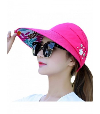 Qingsun Wide Brim Summer Folding Hat UV Protection Sun Cap Beach Hat For Women - Rose - CF184EYQNAK