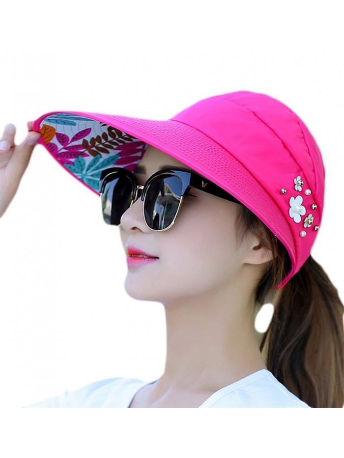 Qingsun Wide Brim Summer Folding Hat UV Protection Sun Cap Beach Hat For Women - Rose - CF184EYQNAK
