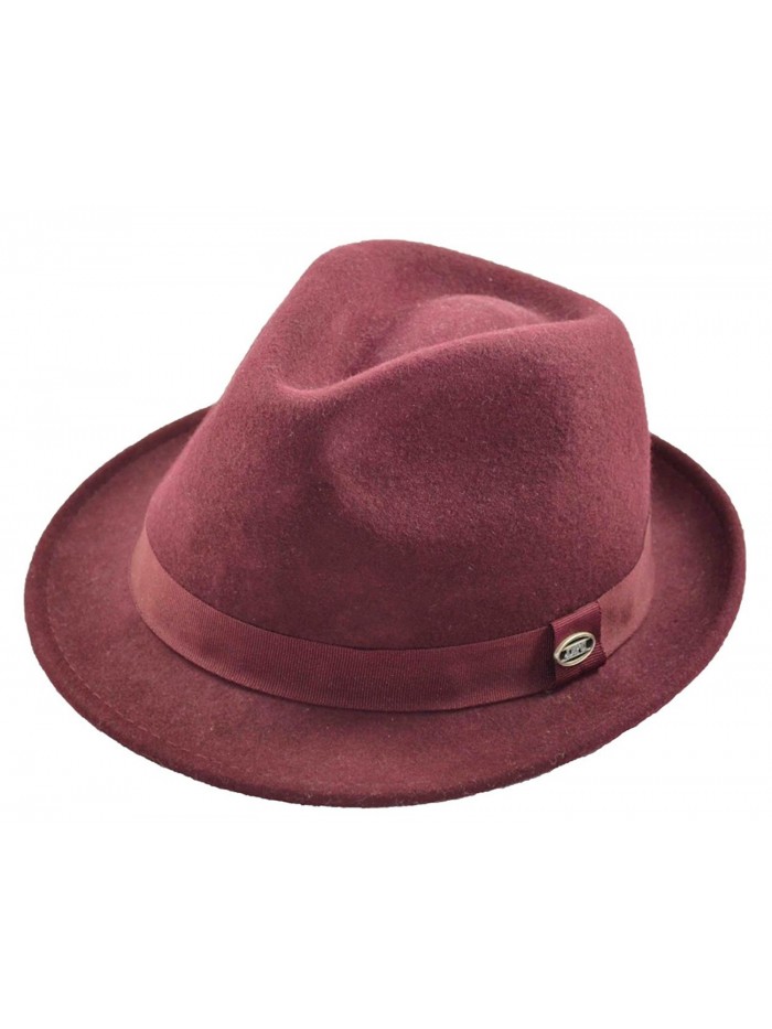 DPC Men's Wool Felt 2" Brim Fedora Medium - Burgundy - CZ11VV296N5