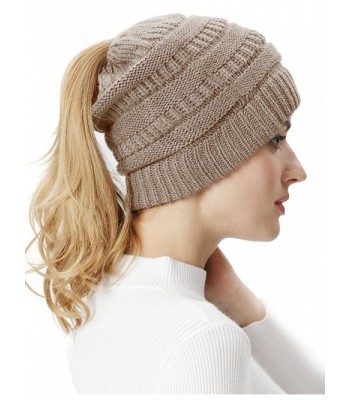 Lovful Women's Winter Cable Knit Warm Ponytail Beanie Hat - Camel - CR188N5IGMZ