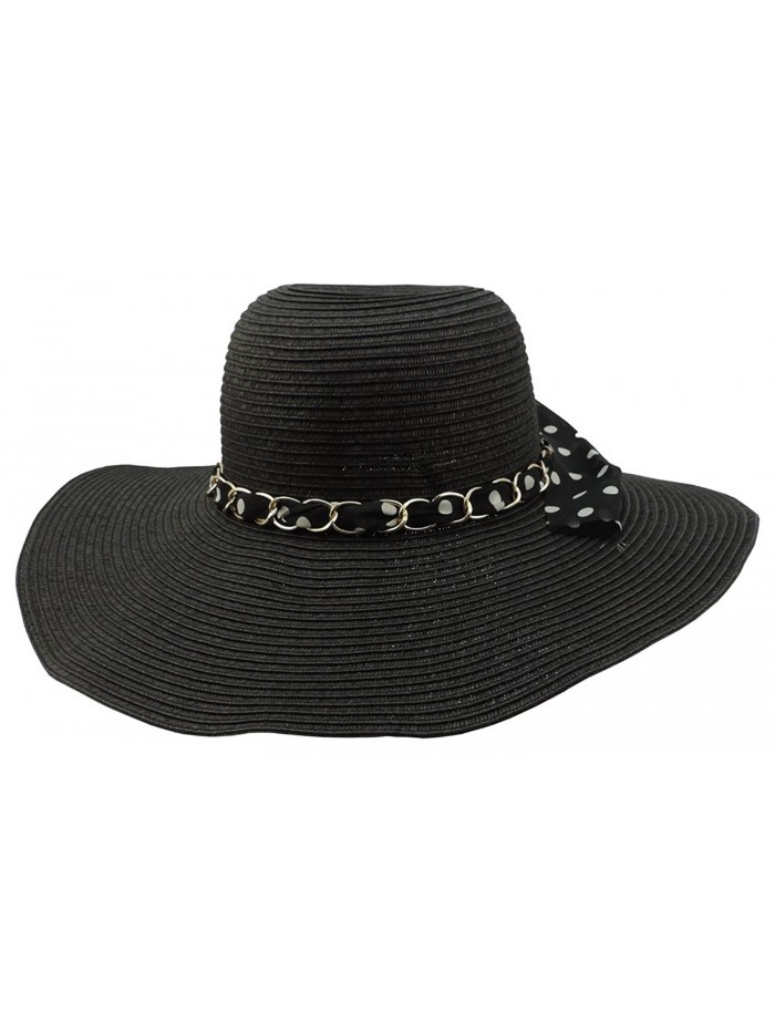 Q Headwear Womens Floppy Wide Brim Packable Sun Hat Black With Polka Dot Band - C912OI3XNRV
