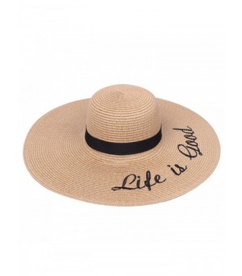 Embroidered Sun Floppy Hat - Life is Good- Khaki - C312LF4OYC1