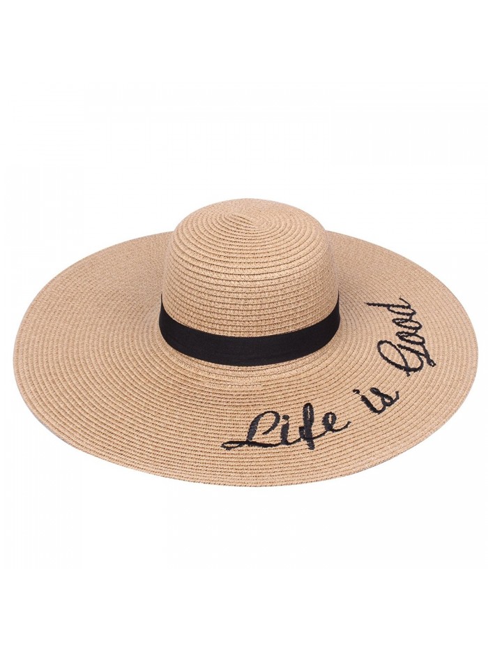 Embroidered Sun Floppy Hat - Life is Good- Khaki - C312LF4OYC1