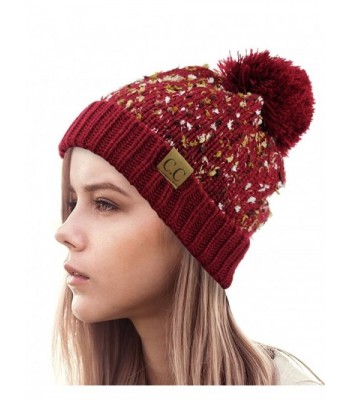 NYFASHION101 Exclusive Winter Top Pom Pom Knit Confetti Cuff Beanie Hat - Burgundy - CY1274IMUPF