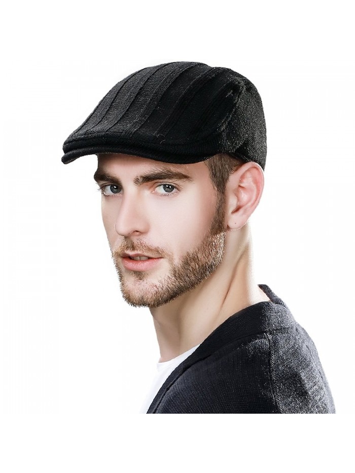 Mens Winter Wool Newsboy Cap Fitted Ivy Flat Cap Cold Weather Hats Lined SIGGI - 69148_black - CZ12NRNDB10