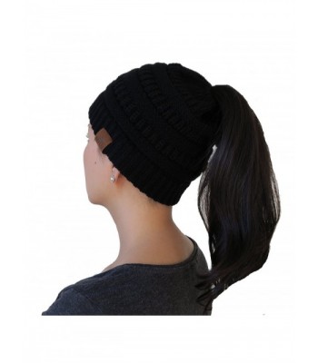 MYLU Knit Winter Beanie/Hat For Ponytail or Buns- Sports- One Size Fits All - Black - C2189H78TMS