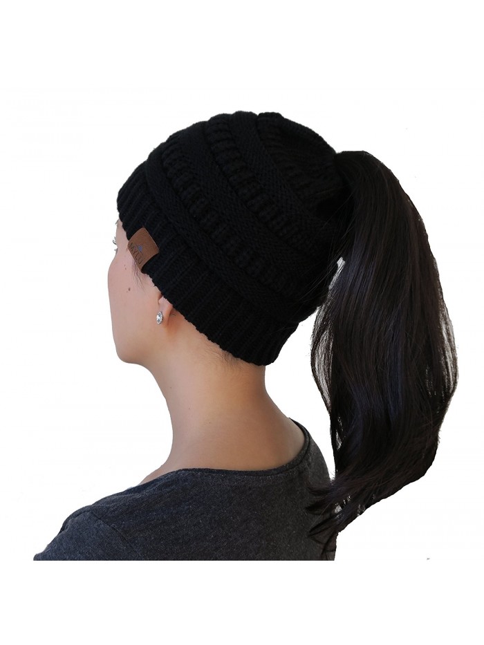 MYLU Knit Winter Beanie/Hat For Ponytail or Buns- Sports- One Size Fits All - Black - C2189H78TMS