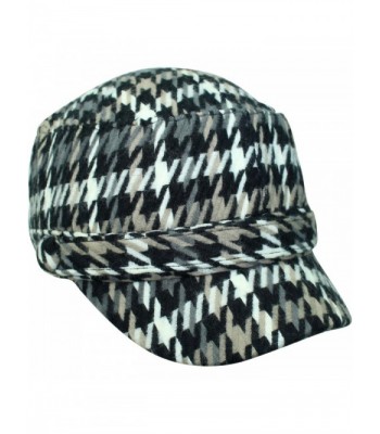 Luxury Divas Houndstooth Plaid Cadet Cap Hat - Black - C6117B5846V