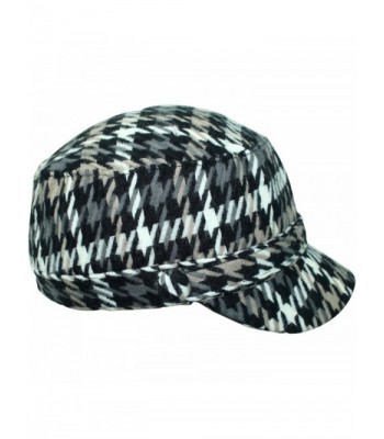 Black Houndstooth Plaid Cadet Cap in Women's Sun Hats