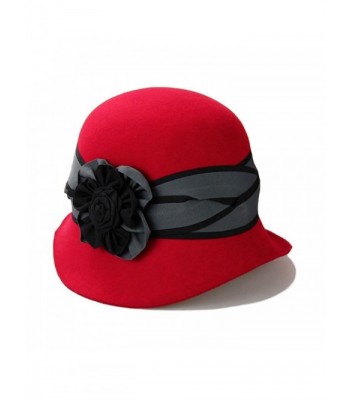 Women's 100% Wool Felt Hat Winter Cloche Hat 3 Colors - Red - CW12MYE7TPW