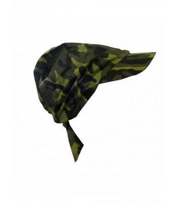 Camouflage Bandana Cap Visor Tie Unisex Army Hat - Green - CI11MJ8IOYR