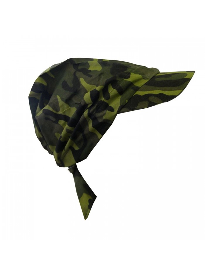 Camouflage Bandana Cap Visor Tie Unisex Army Hat - Green - CI11MJ8IOYR