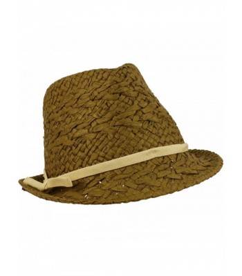 Ladies Teens Beach Summer Light Weight Ribbon Bow Vent Fedora Sun Cap Hat - Brown - CT118JZ0ELF