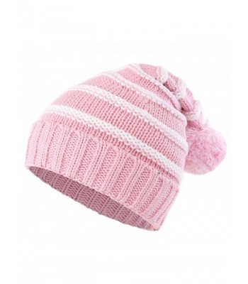 Connectyle Teen Girls Womens Stripe Knit Skull Beanie Cap Fleece Lined Winter Hat - Pink - C4186DRKKSG