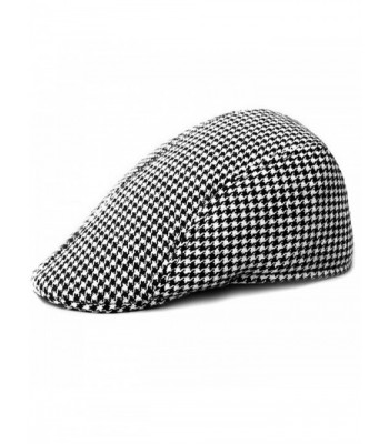 LOCOMO Retro Houndstooth Check Checker Print Pattern Flat Cap FFH119BLK - Black - CD11K0F37PR