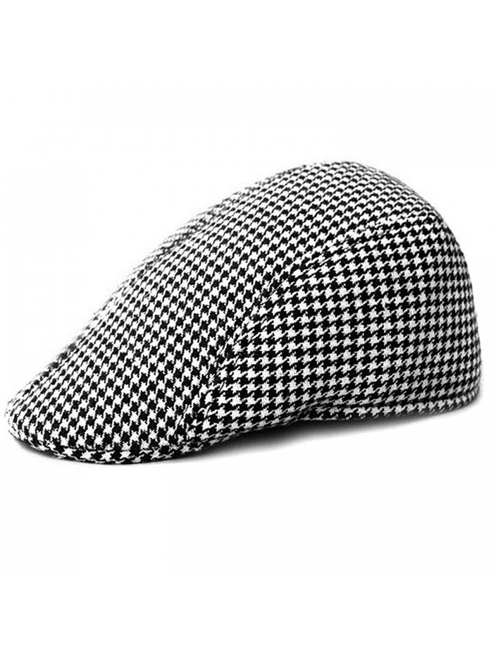 LOCOMO Retro Houndstooth Check Checker Print Pattern Flat Cap FFH119BLK - Black - CD11K0F37PR