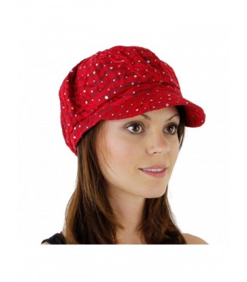 Glitter Sequin Trim Newsboy Style Relaxed Fit Cap- Red - C011993S6JX