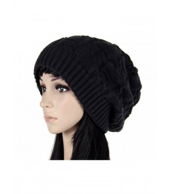 Imily Bela Women's Pile Knitted Cap Hat Bonnet Winter Knit Crochet Ski Hat - Black - CG12N33VRFU