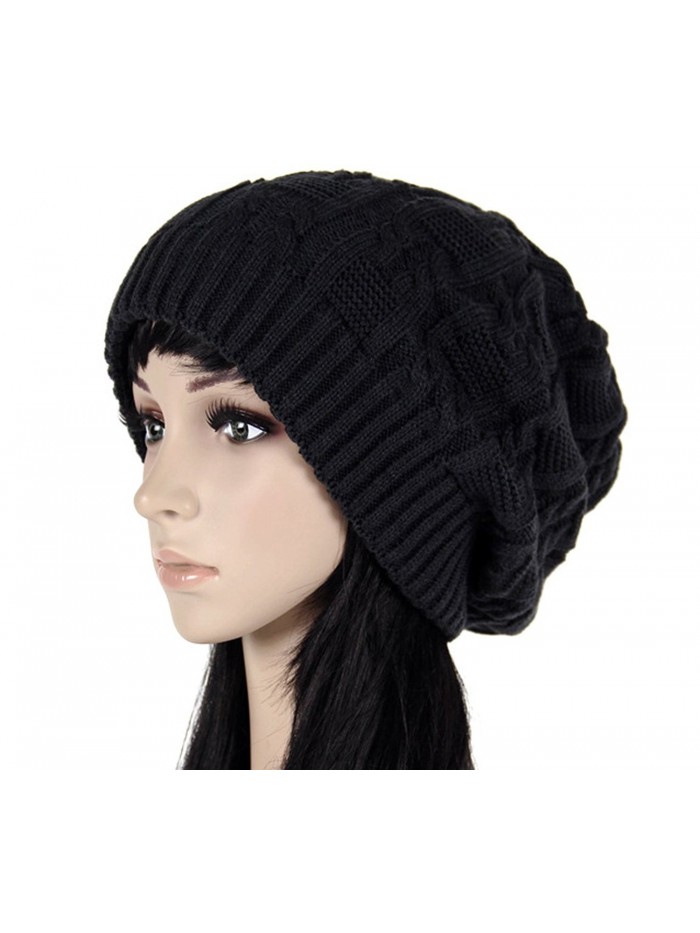 Imily Bela Women's Pile Knitted Cap Hat Bonnet Winter Knit Crochet Ski Hat - Black - CG12N33VRFU