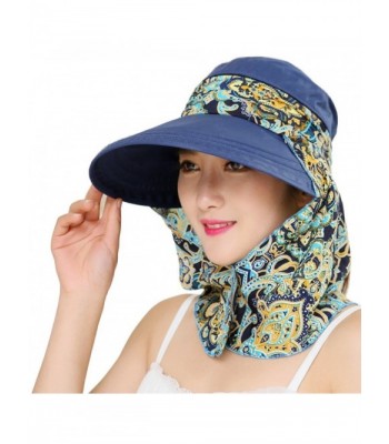 Roll Up Wide Brim Sun Visor UPF 50+ UV Protection Sun Hat with Neck Protector - Dark Blue - CB17YX8O5IS