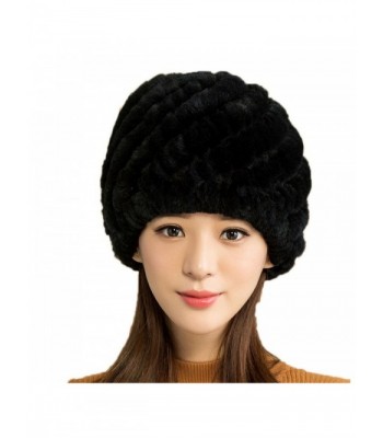 Zegeon Women's Knit Rex Rabbit Hat Beanie Winter Warm Fur Hats - Black - CD12O9QAJJB
