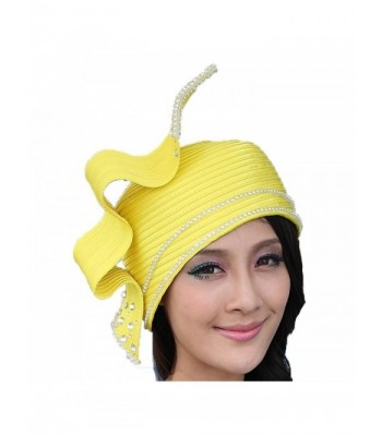 June's Young Fashion Church Hat for Women Satin Hat Bucket Cloche Hat 2 Bright Colors - Yellow - CA11I00UG4J