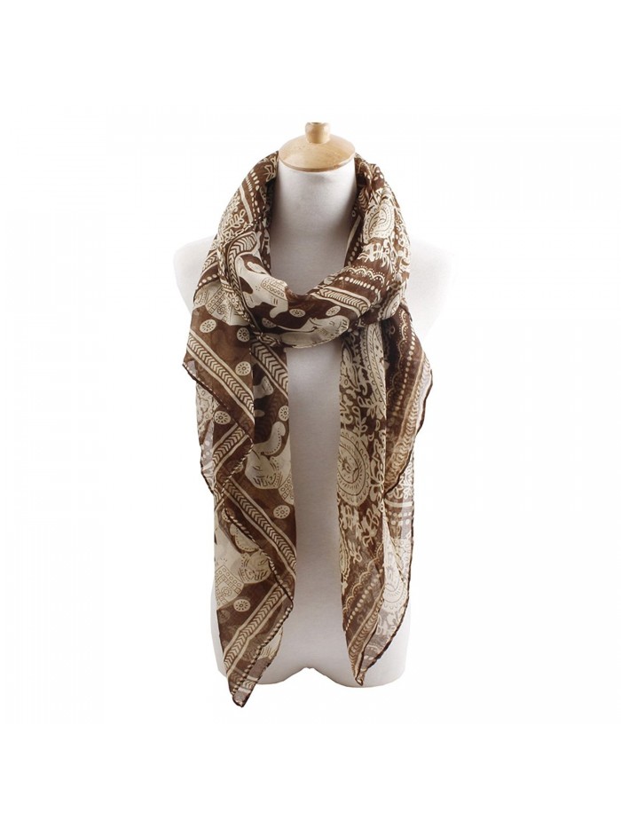 Herebuy - Designer Animal Scarves: Fashionable Elephant Print Scarf - Coffee - CN11QB9B7GR