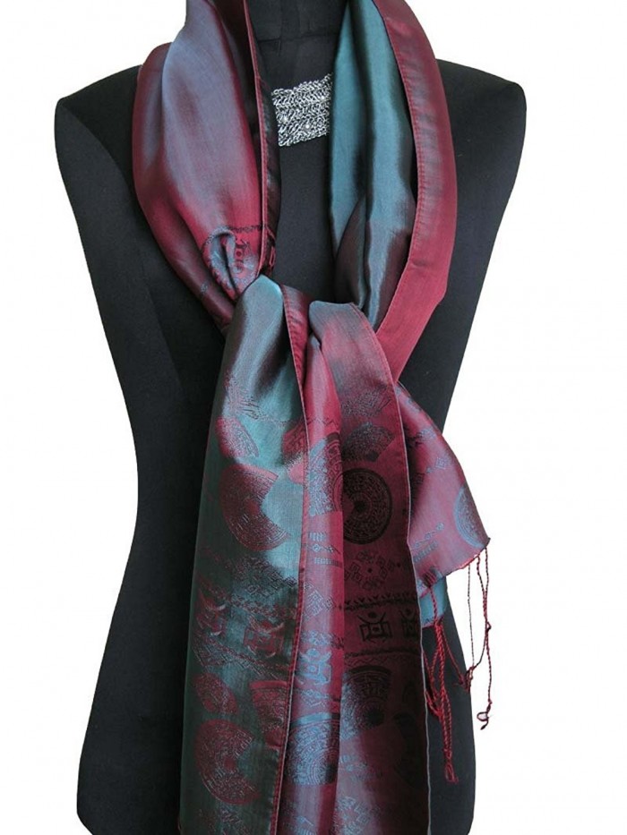Fandori Silk Scarf with Fan Print and Contrasting Color - Christmas Green - CC114134L3B