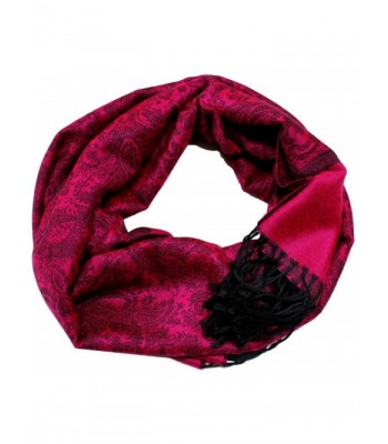 PaisleyMen W omen Fashion All Season Pashmina Silk Soft Warm Large Scarf Wrap Shawl - Fuschia Black - CE128FURKYH