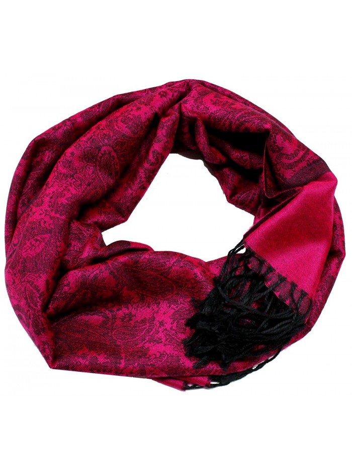 PaisleyMen W omen Fashion All Season Pashmina Silk Soft Warm Large Scarf Wrap Shawl - Fuschia Black - CE128FURKYH