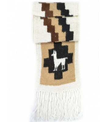 Gamboa Warm Alpaca Scarf - White with Brown Tones Llamita Design and Elegant Fringes - White - CF1264VCD6T