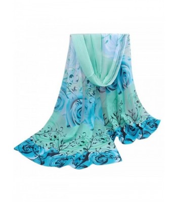 Kingfansion Women Beautiful Rose Pattern Chiffon Shawl Wrap Wraps Scarf Scarves - Blue - C212CG5F8ZF