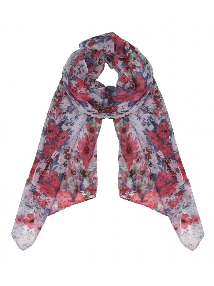 Peach Couture Womens Summer Fashion Hibiscus Floral Lightweight Scarf - Red - C117Z3HRKQS