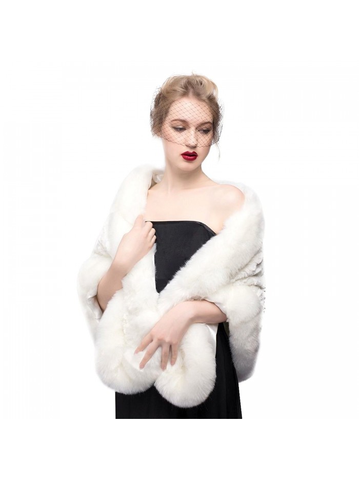 Women's Faux Fur Shawl Wrap Cape for Bridal Wedding Party Ivory - CH11S22I697