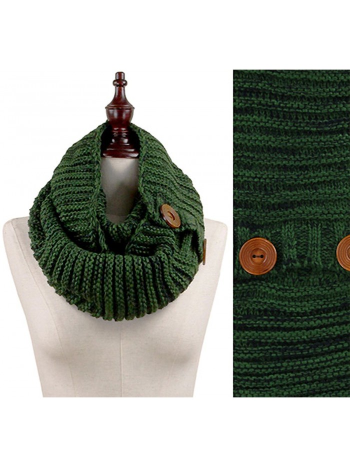 Stylesilove Wood Button Deco Two-tone Rib Knitted Cowl Scarf- 5 Colors - Green - CJ129ILB9CB