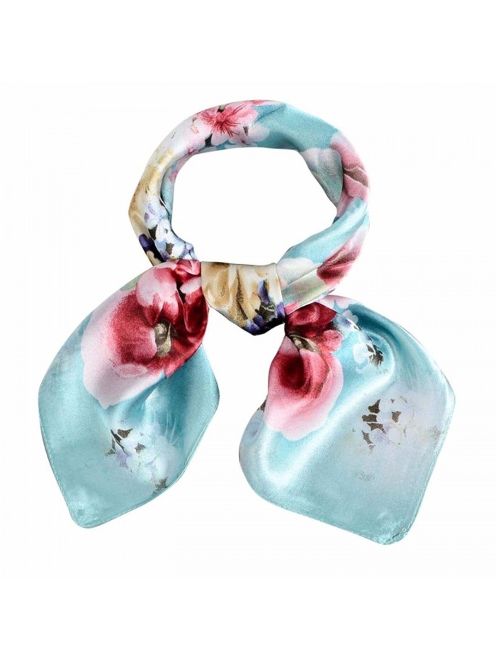 Deamyth Women Chinese Rose Square Scarf Shawl Wrap Tie Scarf Satin - Blue - C412O0CRNGT