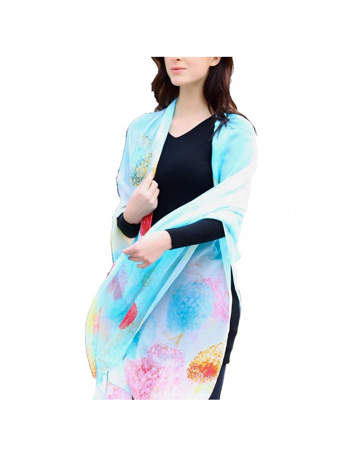 GSG Ladies Stylish Floral Scarves - Blue Floral - CP128Y7MN0H