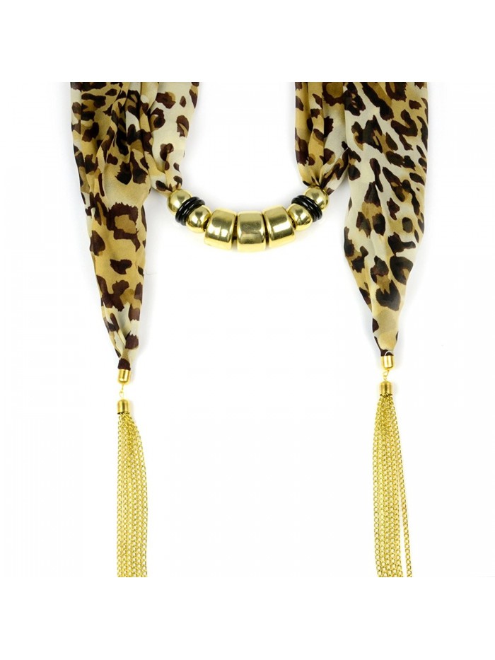 Tassel Chain Ends Leopard Jewelry Necklace Beaded Scarf Nl-2031-2 Colors - Nl-2031a-golden - CW11E87MX0N