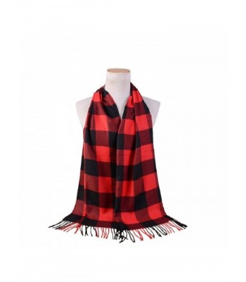 Women Warm Imitation Cashmere Plaid Checkered Scarf (Black&Red-170x38CM/66.92x14.96") - C81285TEPD7