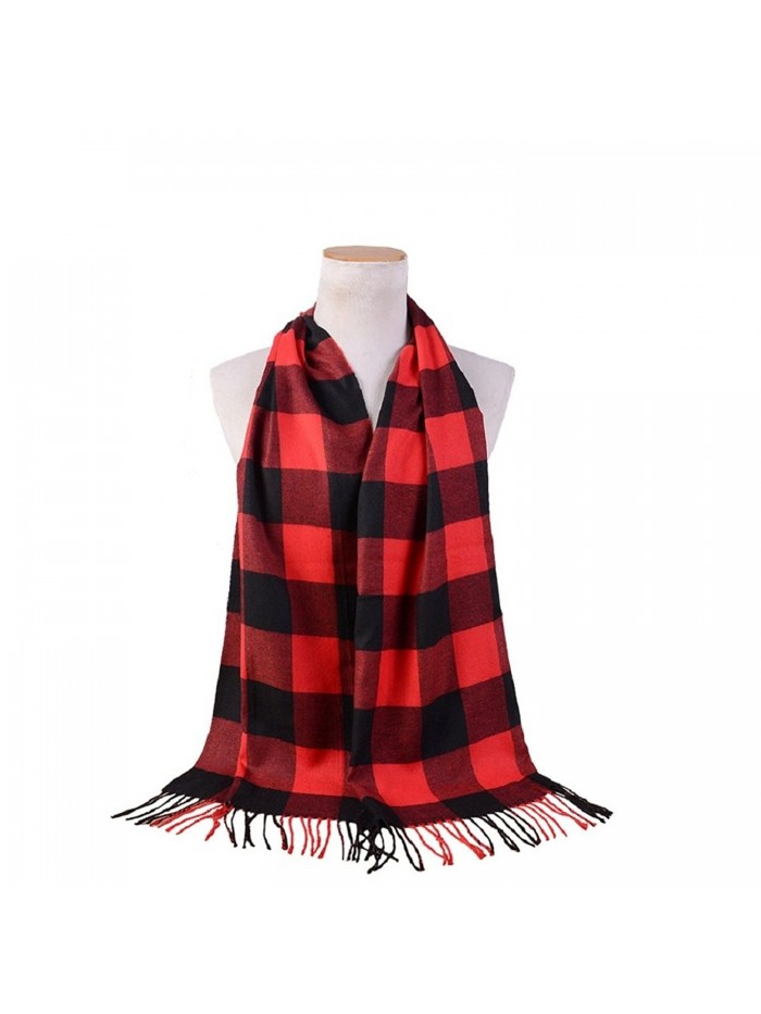 Women Warm Imitation Cashmere Plaid Checkered Scarf (Black&Red-170x38CM/66.92x14.96") - C81285TEPD7