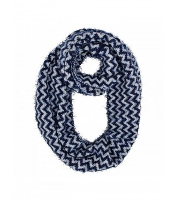 Fuzzy Knit Chevron Infinity Scarf - Navy Blue - C111QZHGKBR