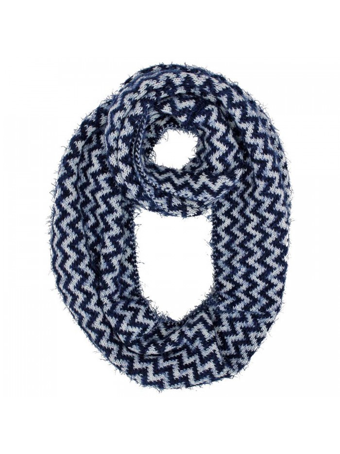 Fuzzy Knit Chevron Infinity Scarf - Navy Blue - C111QZHGKBR