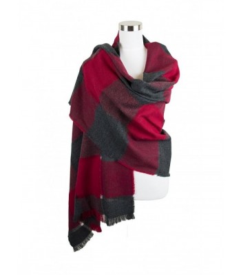Womens Two Tone Check Patterned Oblong Scarf with Fringe - Burgundy/Black - CF1852OYG30