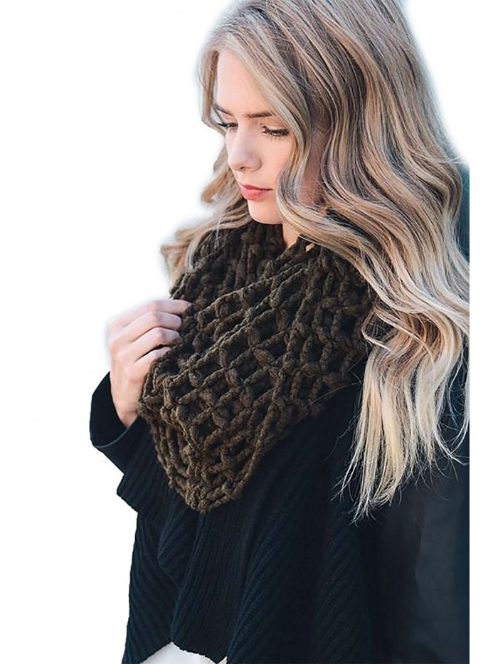 Women's Winter Fall Net Knit Infinity Scarf Cowl Wrap Scarves YS-3684 - Dark Olive - CB188G5U8QG